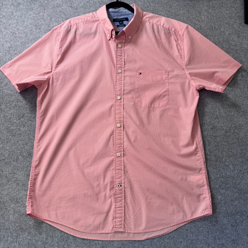 Tommy Hilfiger Classic Fit Button Front Shirt XL Pink Salmon Cotton